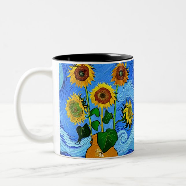 Starry Sunflower Night Two-Tone Coffee Mug (Left)