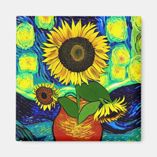 Starry Sunflowers Night Magnet