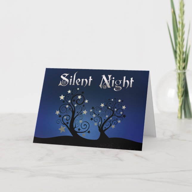 Starry Trees Silent Night Holiday Card (Front)