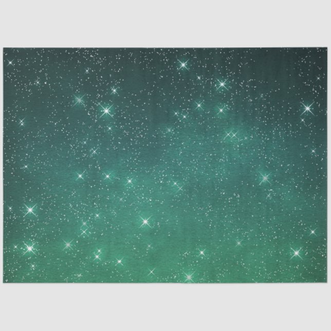 Starry twilight celestial night sky green tissue paper (Front)
