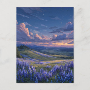 Starry Twilight Over Purple Lupine Meadow Postcard