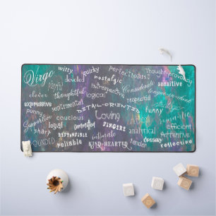 Starry Virgo Zodiac Traits Cosmic Night Sky Text Desk Mat