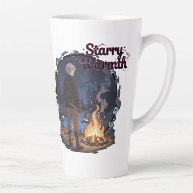 Starry Warmth - Lumberjack Anime Boy by Campfire Latte Mug (Right)