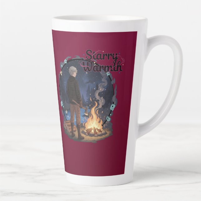 Starry Warmth - Lumberjack Anime Boy by Campfire Latte Mug (Right)