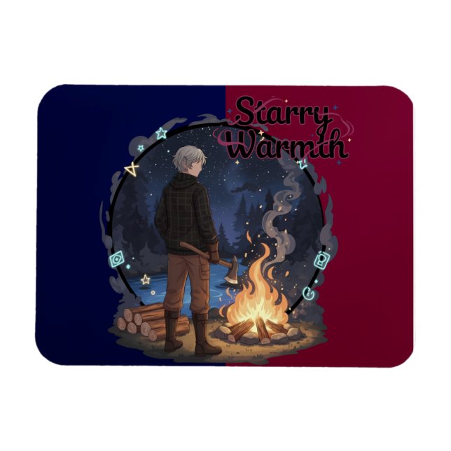 Starry Warmth - Lumberjack Anime Boy by Campfire Magnet (Horizontal)