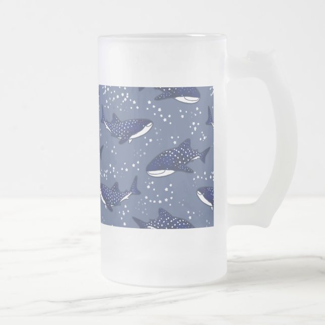 Starry Whale Shark (Dark) Frosted Glass Beer Mug (Right)