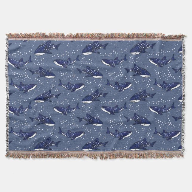 Starry Whale Shark (Dark) Throw Blanket (Front)