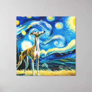 Starry Whippet Dog Portrait - Pet Portrait Canvas Print