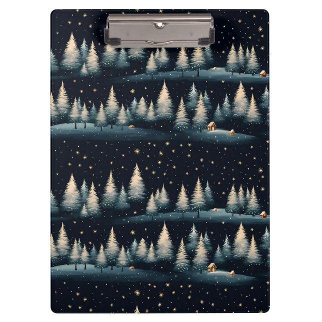 Starry Winter Forest Night Clipboard  (Front)