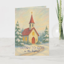 Starry Winter Night Church Christmas Card