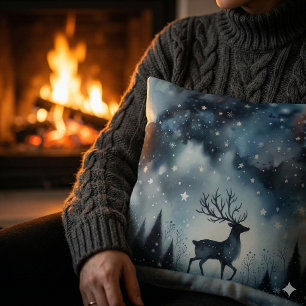 Starry Winter Night Deer Cushion