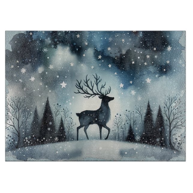 Starry Winter Night Deer Cutting Board (Front)