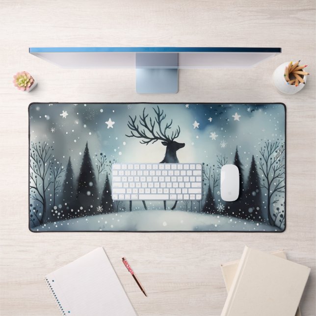 Starry Winter Night Deer Desk Mat (Office 1)