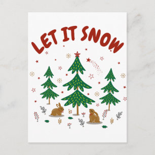 Starry Woodland Christmas Forest Rabbits Holiday Postcard