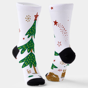 Starry Woodland Christmas Forest Rabbits Socks