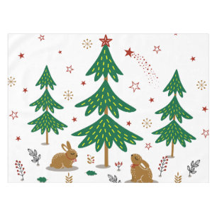 Starry Woodland Christmas Forest Rabbits Tablecloth