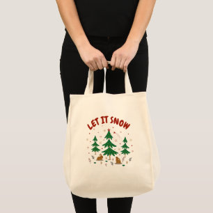 Starry Woodland Christmas Forest Rabbits Tote Bag