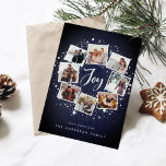 Starry Wreath | Holiday Photo Collage Card<br><div class="desc">A festive holiday card design that features eight of your favourite photos arranged in a round wreath design accented by white stars on a midnight blue background. "Joy" appears in the centre in hand lettered brush script typography. Personalise this unique holiday photo collage design with your custom Christmas greeting and...</div>