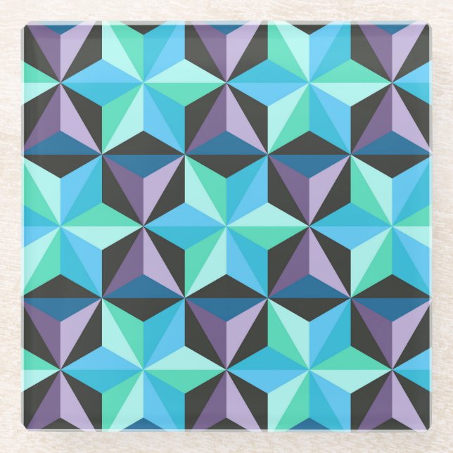 Stars Abstract Geometric Patchwork Glass Coaster (Front)