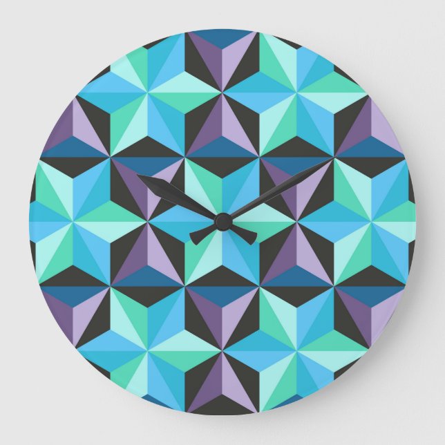Stars Abstract Geometric Patchwork Large Clock (Front)
