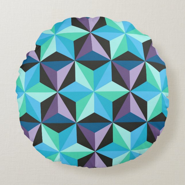 Stars Abstract Geometric Patchwork Round Cushion (Front)