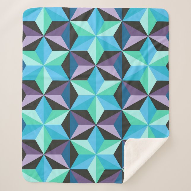 Stars Abstract Geometric Patchwork Sherpa Blanket (Front)