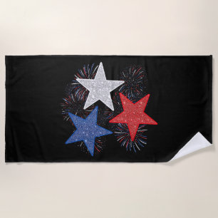 Stars American Flag Fireworks 4th Of July Independ Beach Towel