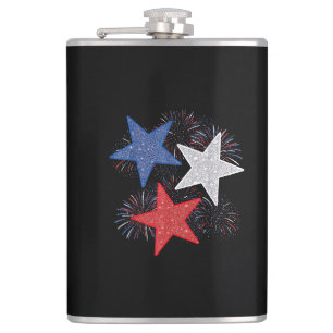 Stars American Flag Fireworks 4th Of July Independ Hip Flask