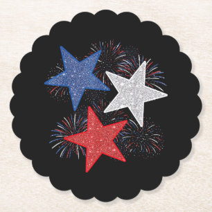 Stars American Flag Fireworks 4th Of July Independ Paper Coaster
