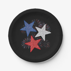 Stars American Flag Fireworks 4th Of July Independ Paper Plate