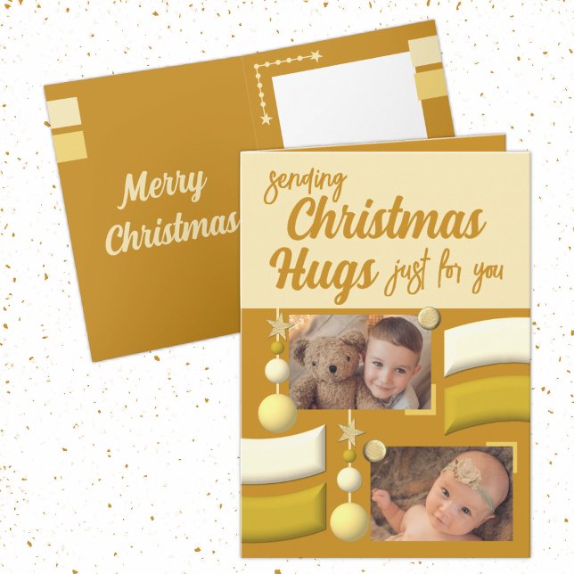 Stars and baubles christmas hugs gold and cream holiday card (Creator Uploaded)