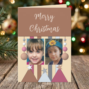 Stars and baubles merry christmas photos brown holiday card