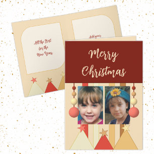 Stars and baubles merry christmas photos burgundy holiday card