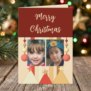 Stars and baubles merry christmas photos burgundy holiday card
