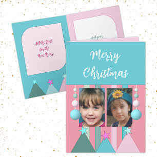 Stars and baubles merry christmas photos pink holiday card