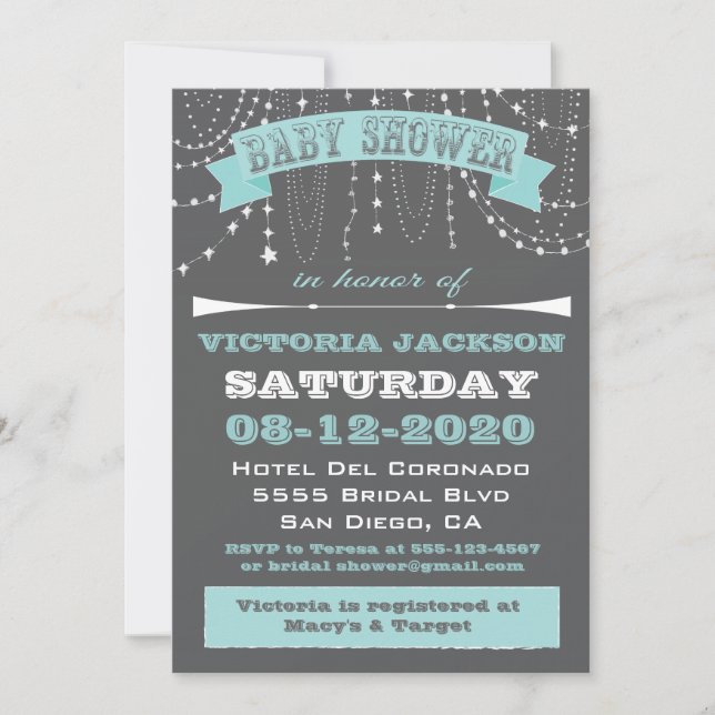Stars and beads Baby Shower Invitations (Front)