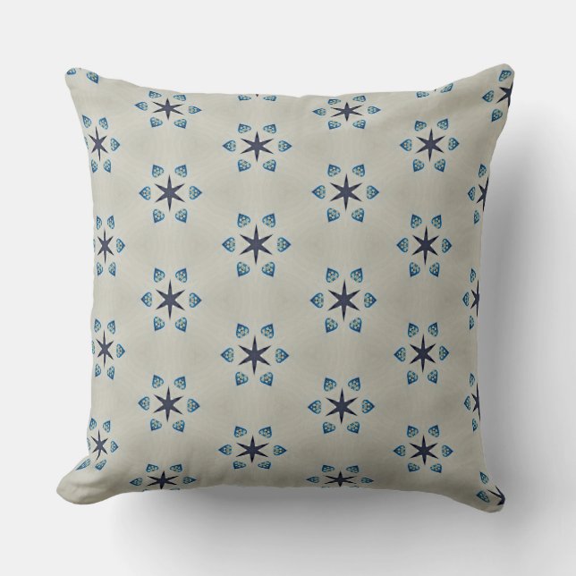 Stars and Blue Hearts Beige Throw Pillow (Front)