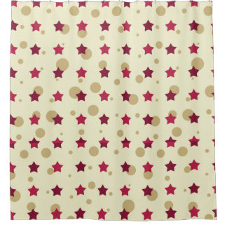 Stars And Circles Gold And Cranberry Shower Curtain