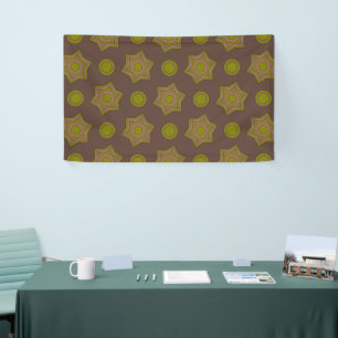 Stars and circles in brown and green banner