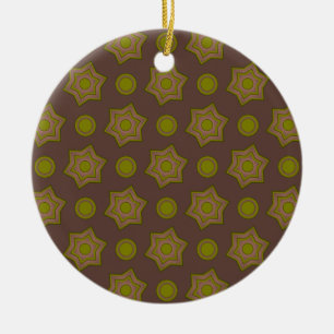 Stars and circles in brown and green ceramic tree decoration