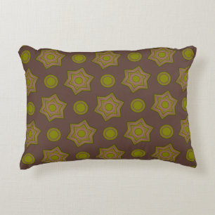 Stars and circles in brown and green decorative cushion