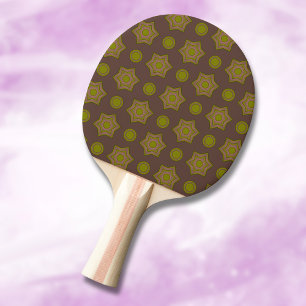 Stars and circles in brown and green ping pong paddle