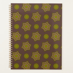 Stars and circles in brown and green planner