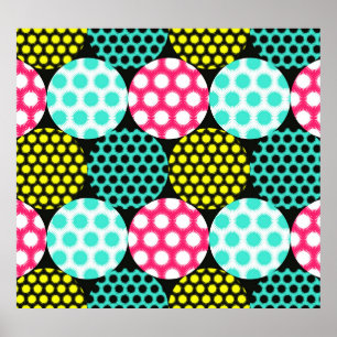 Stars and circles, multicolor pop pattern. poster