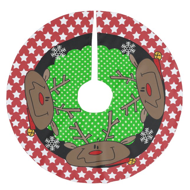 Stars and Dots Reindeer Holiday Tree Skirt (Front)