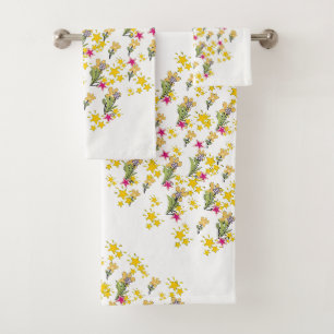 Stars And Flowers Diagonal  Bath Towel Set
