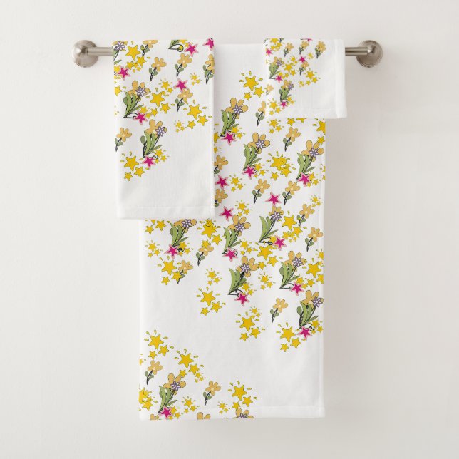 Stars And Flowers Diagonal  Bath Towel Set (Insitu)