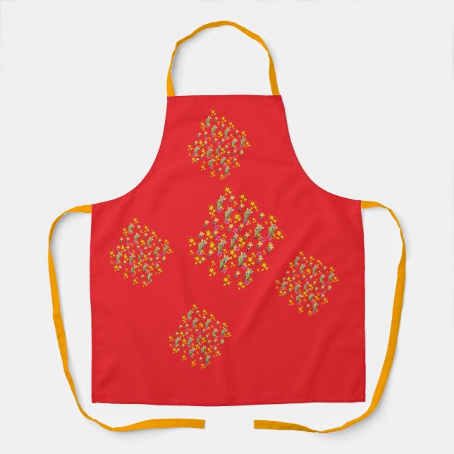 Stars And Flowers Yellow Straps Red  Apron (Front)
