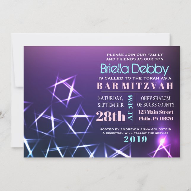 STARS and LIGHTS Bar Bat Mitzvah Invitation (Front)