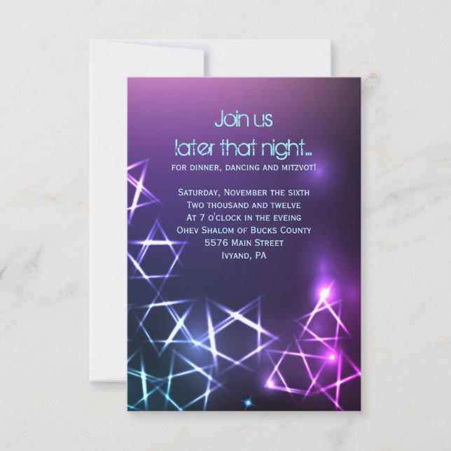 STARS and LIGHTS Bar Bat Mitzvah Party Card (Front)